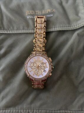 Judith Ripka Gold and White Crystal-Accent Chronograph Watch
